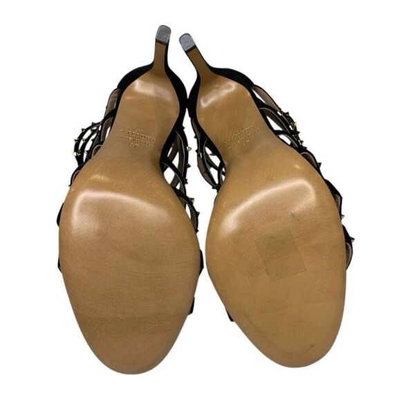 Valentino Garavani Caged Stud Sandal EU 37 US 7 Black Suede High Heel Rockstud - Picture 9 of 10